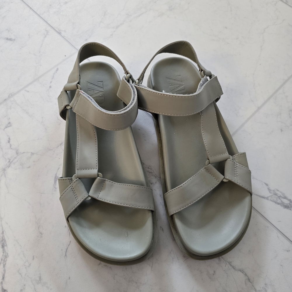 Zara Mint Green Rubberized Platform Sandals